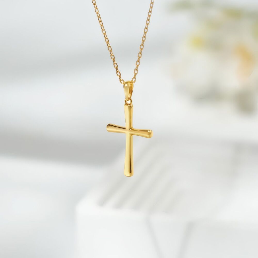 Dainty 18K Gold Plated 925 Sterling Silver Cross Pendant Necklace for Women
